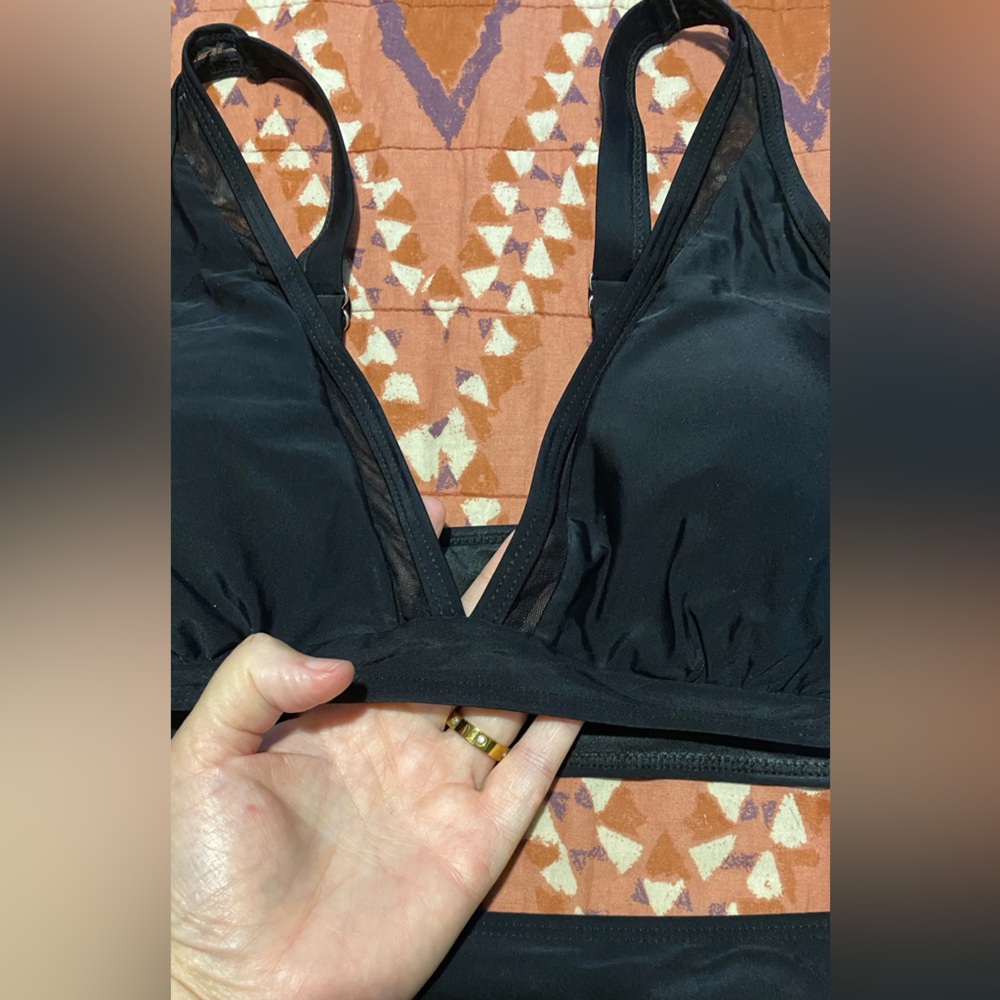 BLACK MESH TRIM TWO PIECE SWIMSUIT BIKINI XL new - Picture 6 of 9